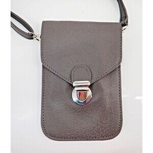 Gray Crossbody Bag Cell Phone Card Holder Passport Wallet Adjustable Strap Purse